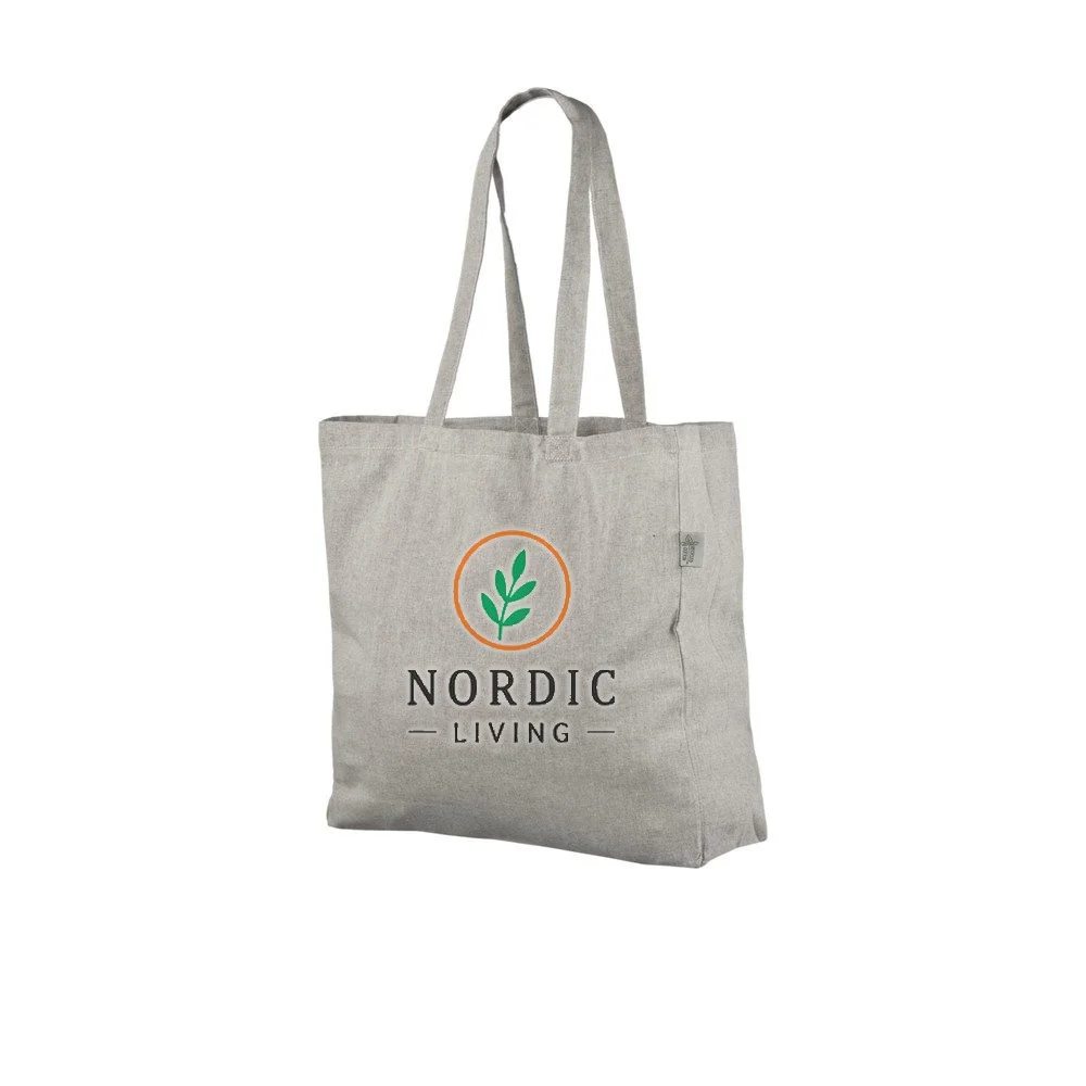 Återvunnen tygkasse med bälg, med exempel på logotyptryck – ljusgrå