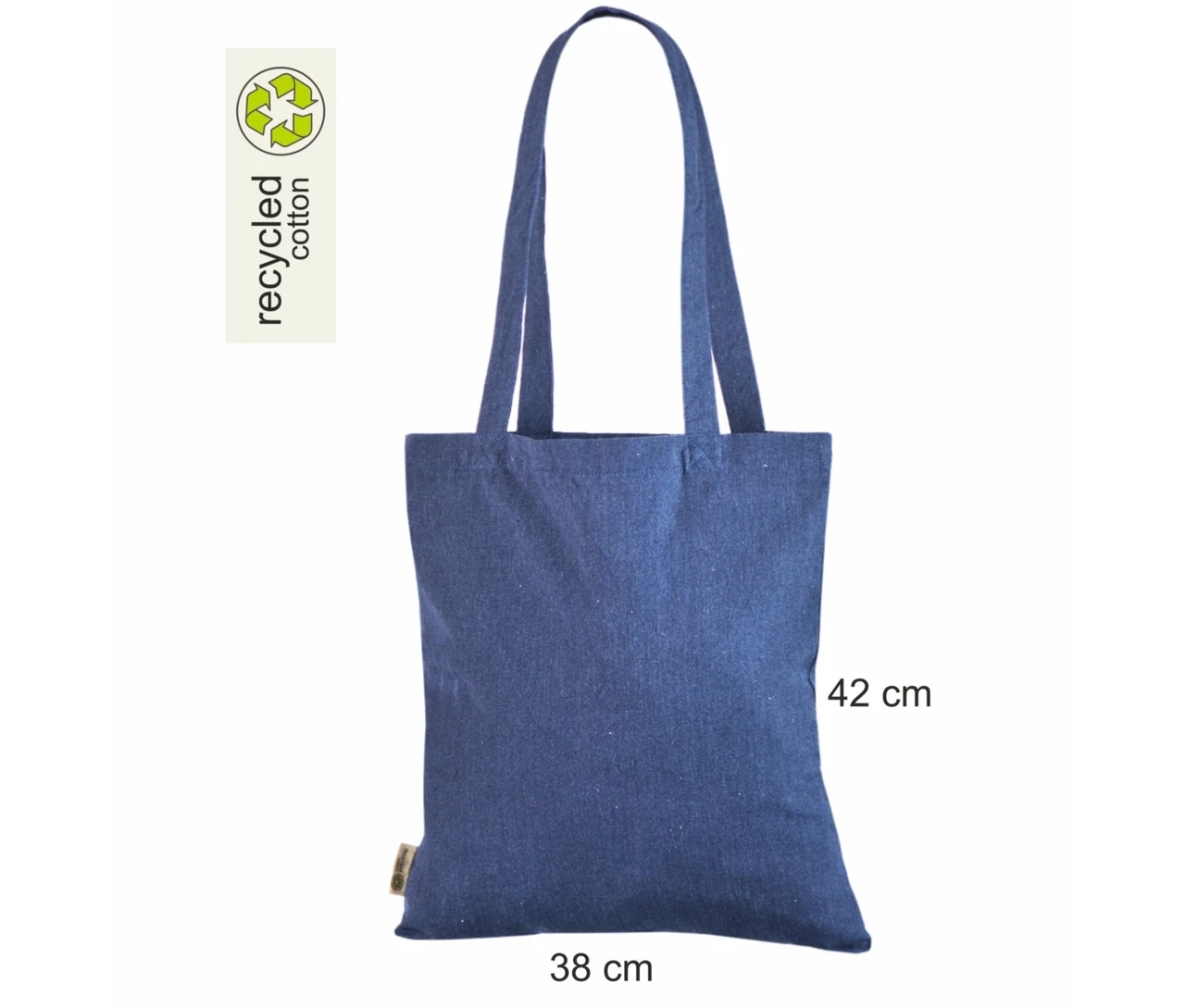 Återvunnen tygkasse, 150 g/m², med angivna mått – jeansblå