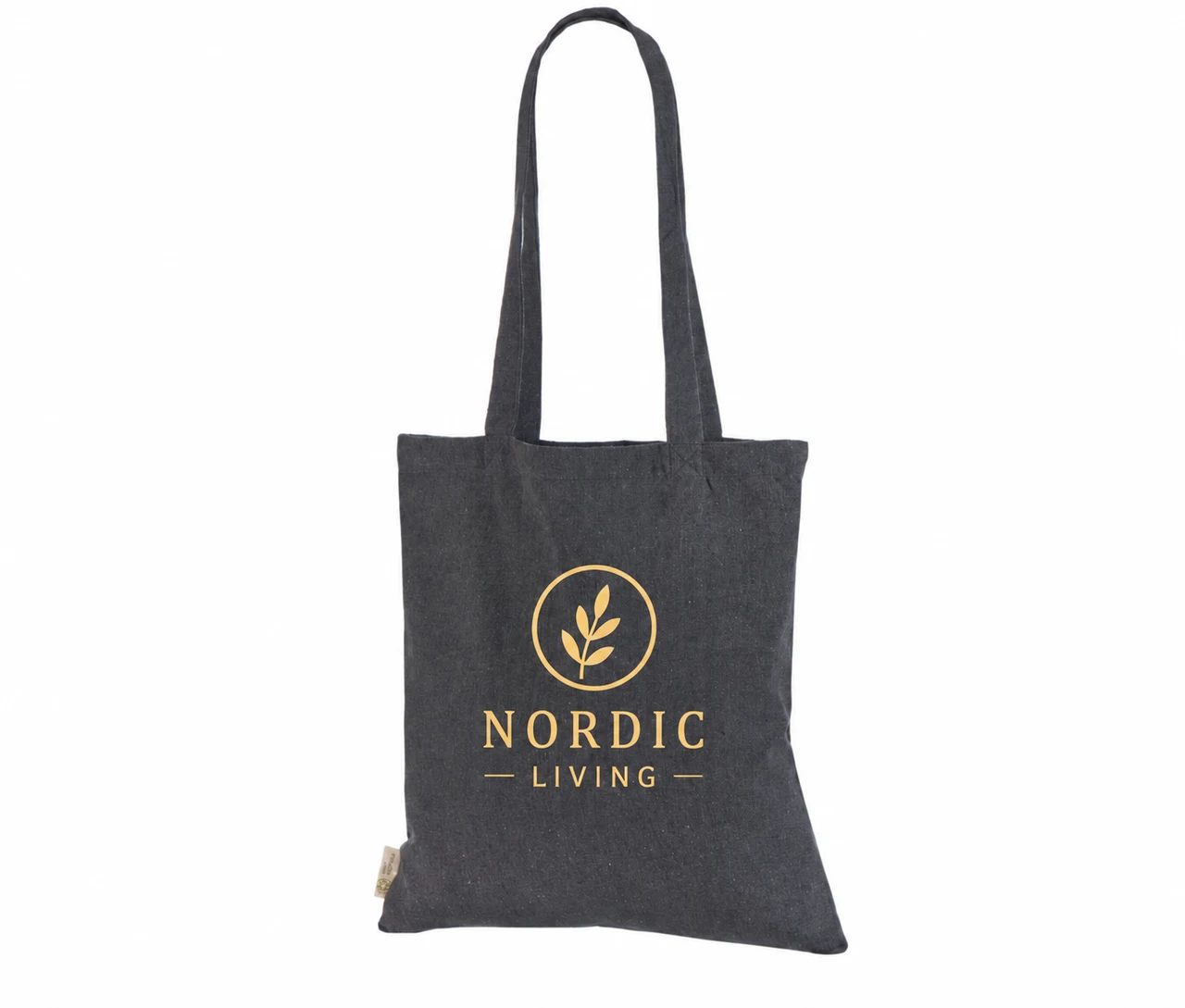 Återvunnen tygkasse, 150 g/m², med exempel på logotyptryck – mörkgrå