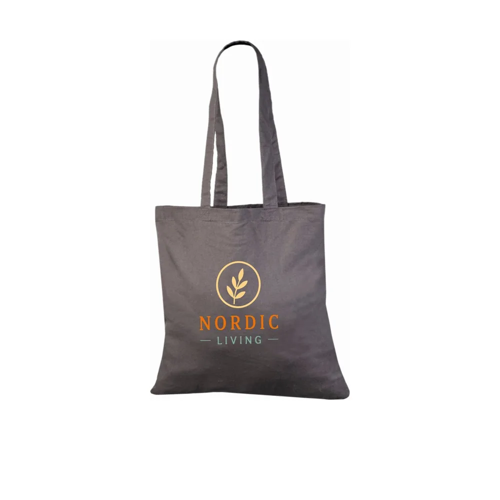 Bomullskasse, 140 g/m², med exempel på logotyptryck – grå