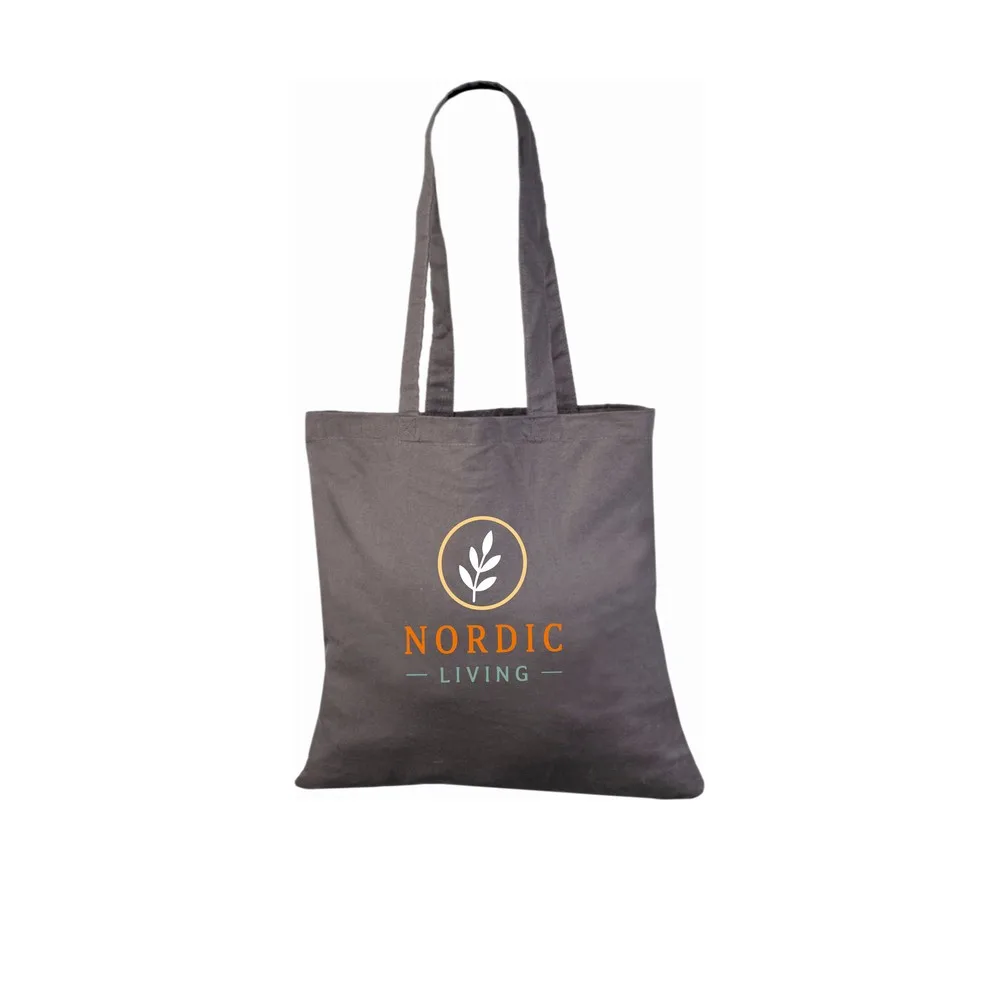 Bomullskasse, 140 g/m², med exempel på logotyptryck – grå