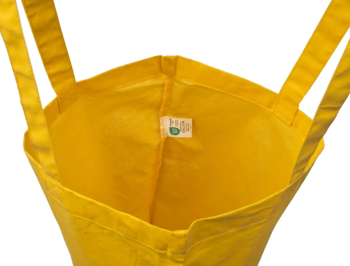 Bomullskasse, 140 g/m², insida med etikett – gul