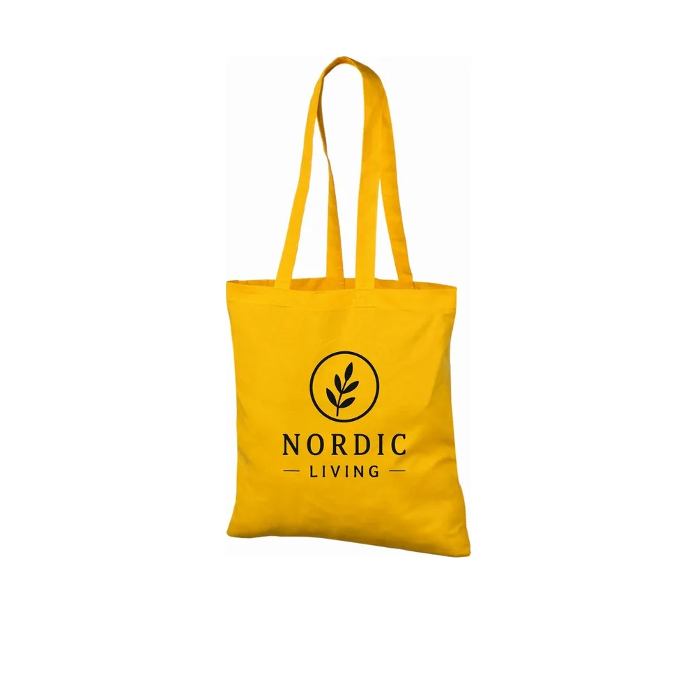 Bomullskasse, 140 g/m², med exempel på logotyptryck – gul