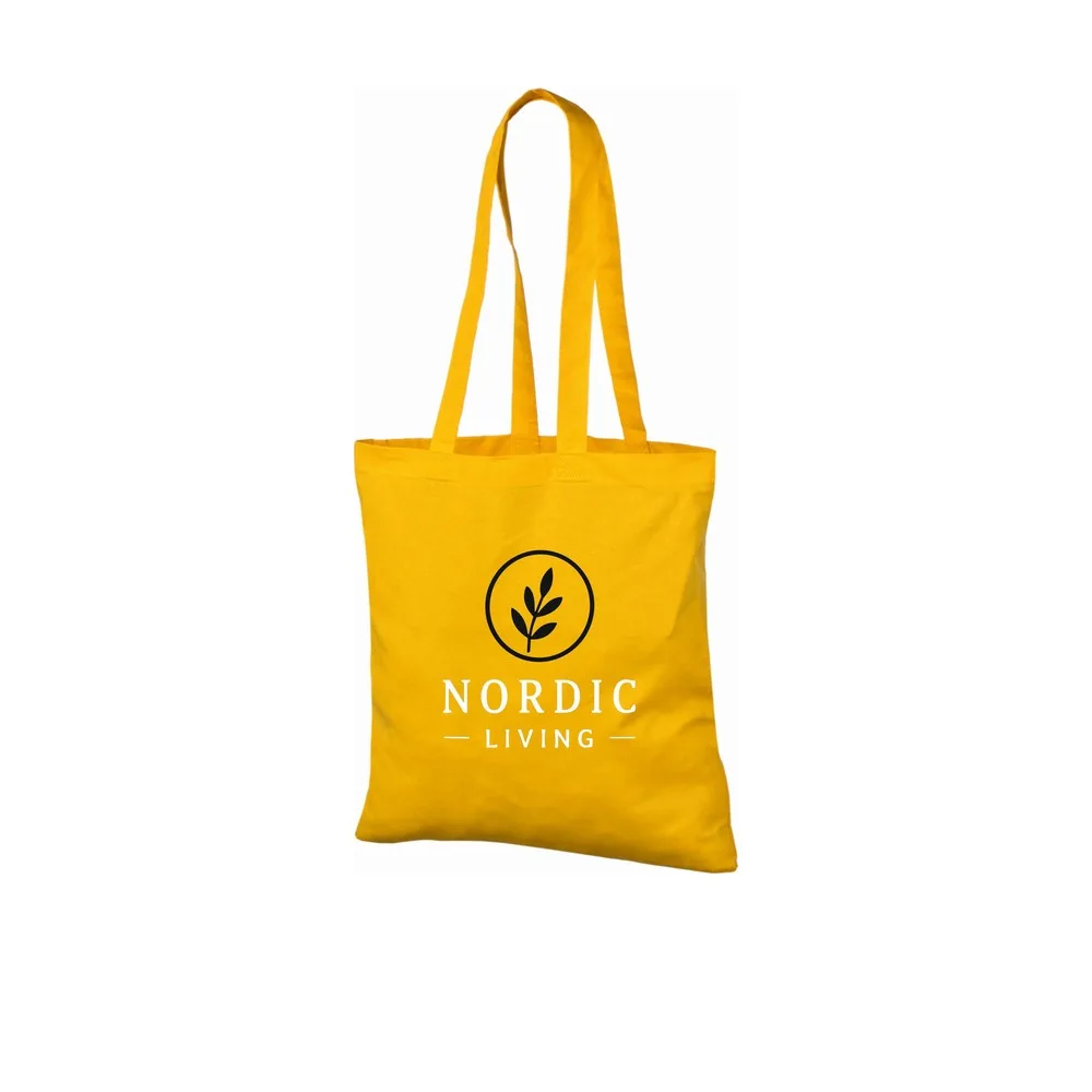Bomullskasse, 140 g/m², med exempel på logotyptryck – gul