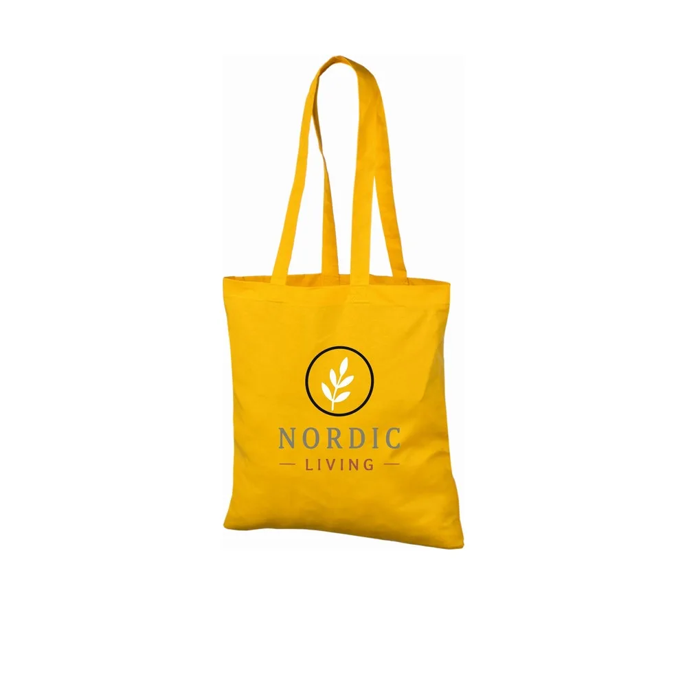 Bomullskasse, 140 g/m², med exempel på logotyptryck – gul