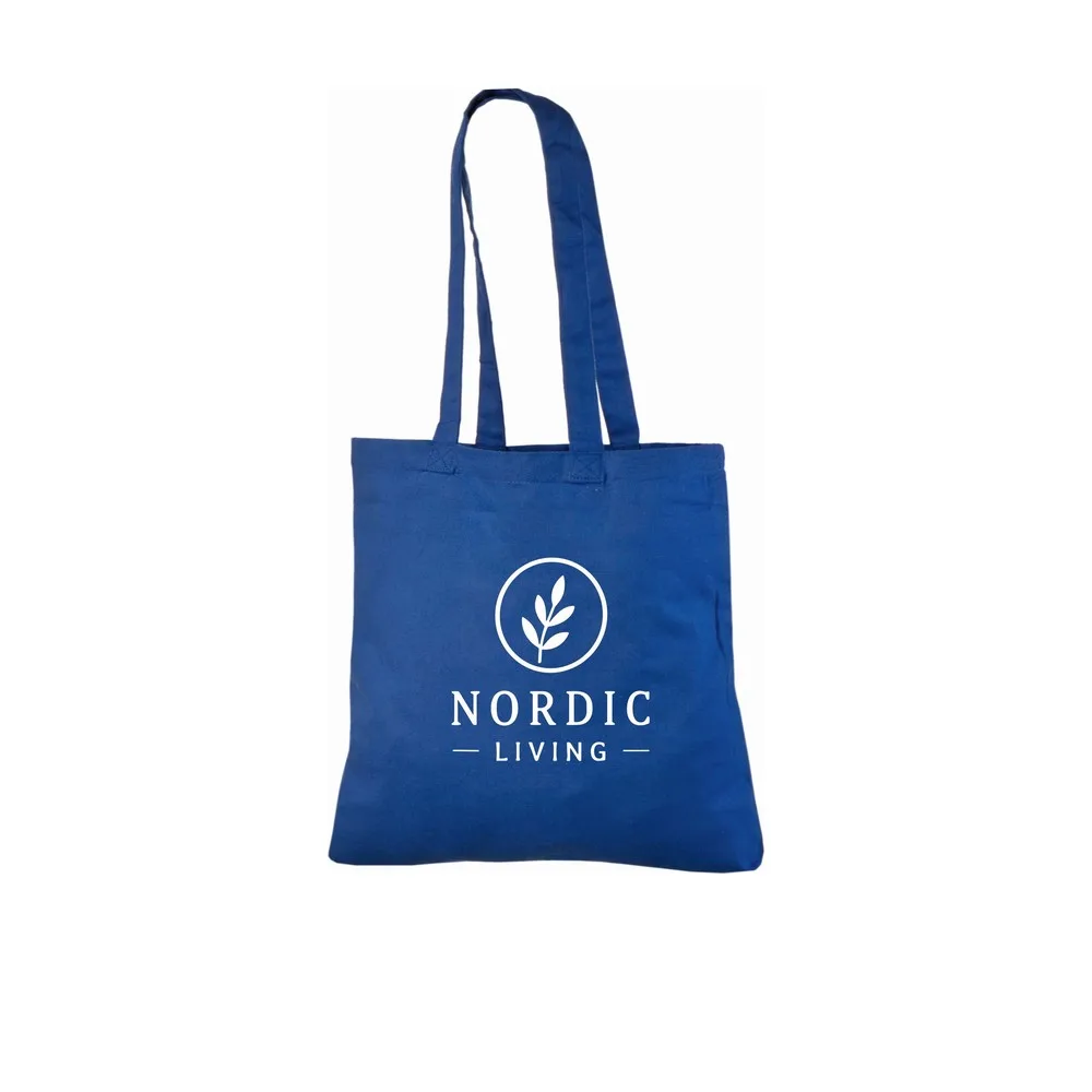Bomullskasse, 140 g/m², med exempel på logotyptryck – kungsblå