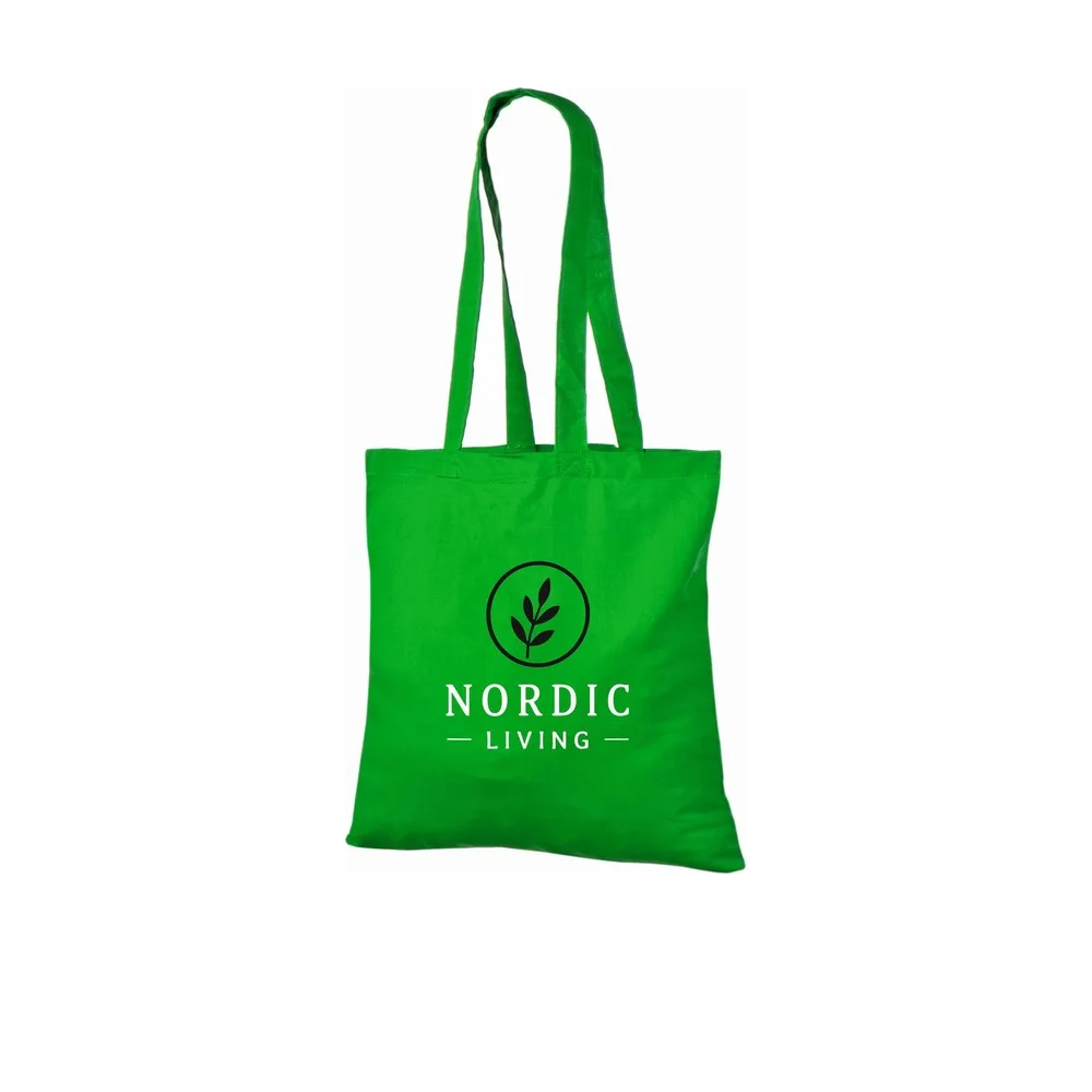 Bomullskasse, 140 g/m², med exempel på logotyptryck – ljusgrön