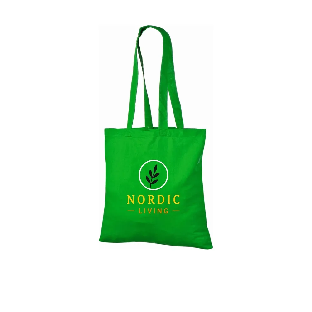 Bomullskasse, 140 g/m², med exempel på logotyptryck – ljusgrön