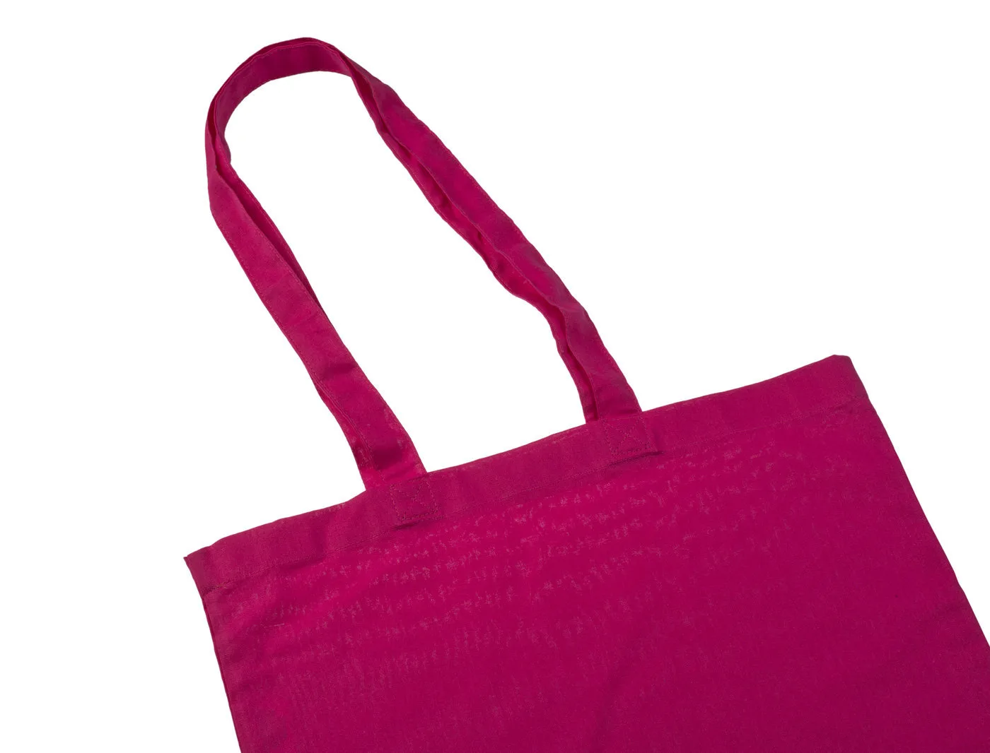 Bomullskasse, 140 g/m², närbild av handtag och sömmar – magenta
