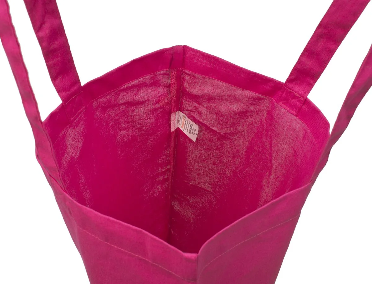 Bomullskasse, 140 g/m², insida med etikett – magenta