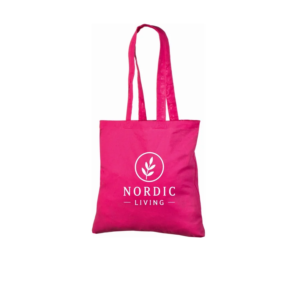 Bomullskasse, 140 g/m², med exempel på logotyptryck – magenta