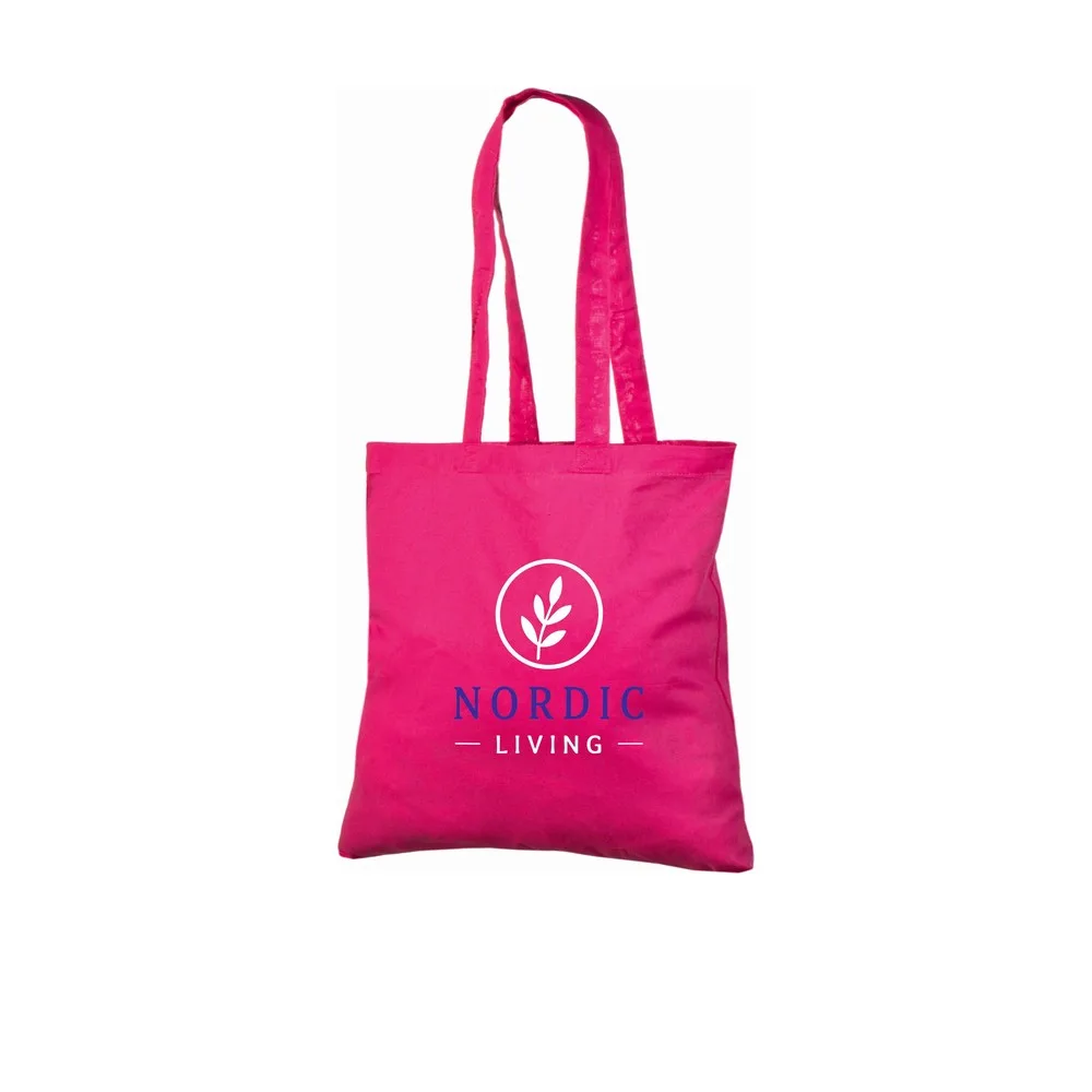 Bomullskasse, 140 g/m², med exempel på logotyptryck – magenta