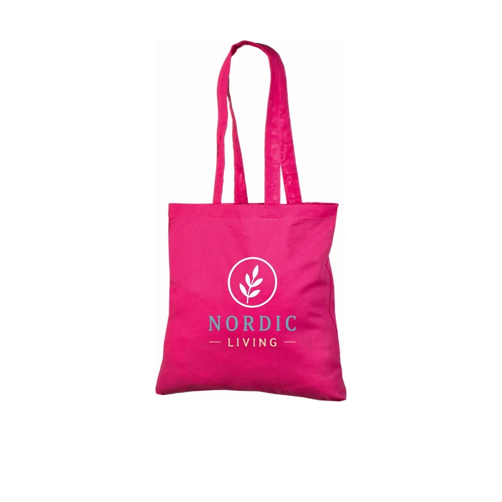 Bomullskasse, 140 g/m², med exempel på logotyptryck – magenta