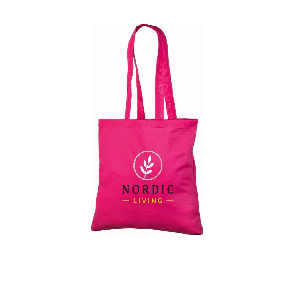 Bomullskasse, 140 g/m², med exempel på logotyptryck – magenta