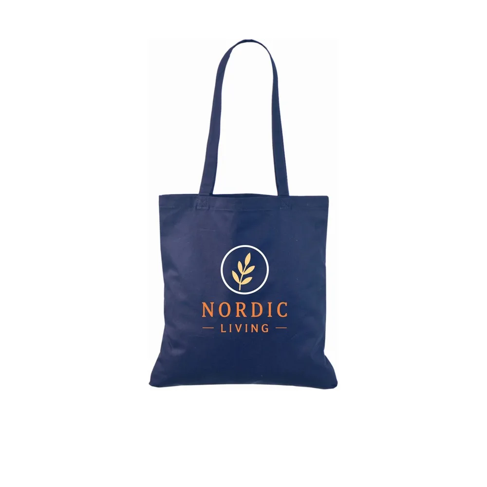 Bomullskasse, 140 g/m², med exempel på logotyptryck – marinblå