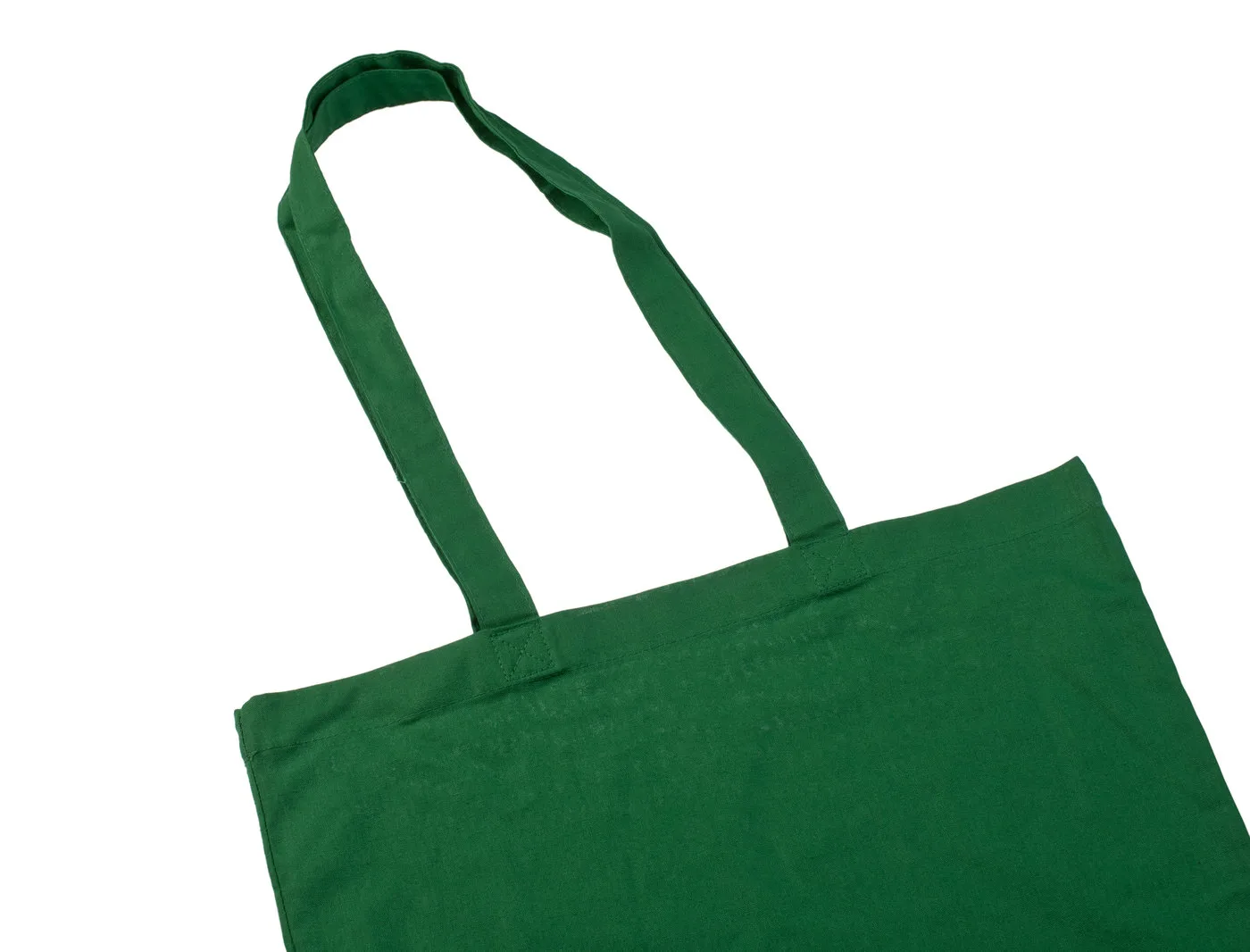Bomullskasse, 140 g/m², närbild av handtag och sömmar – mörkgrön