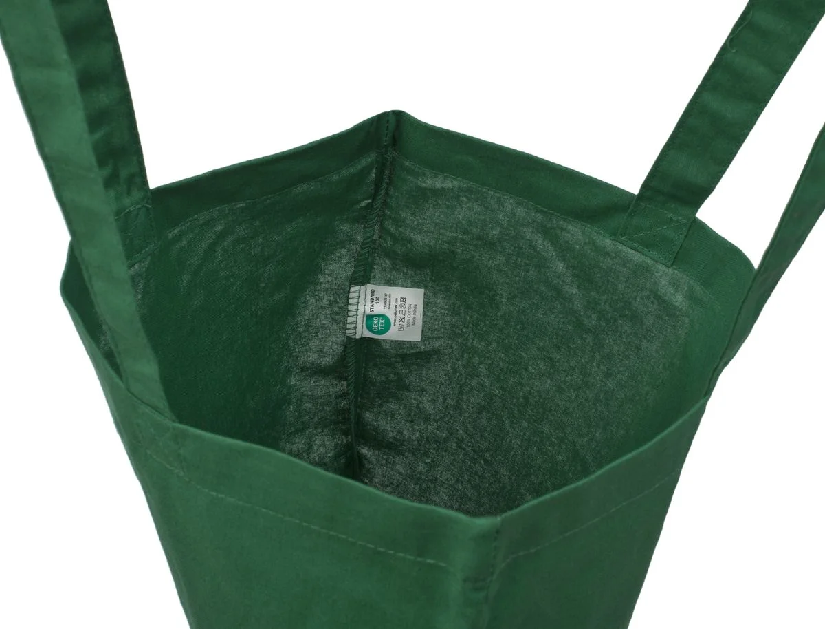 Bomullskasse, 140 g/m², insida med etikett – mörkgrön