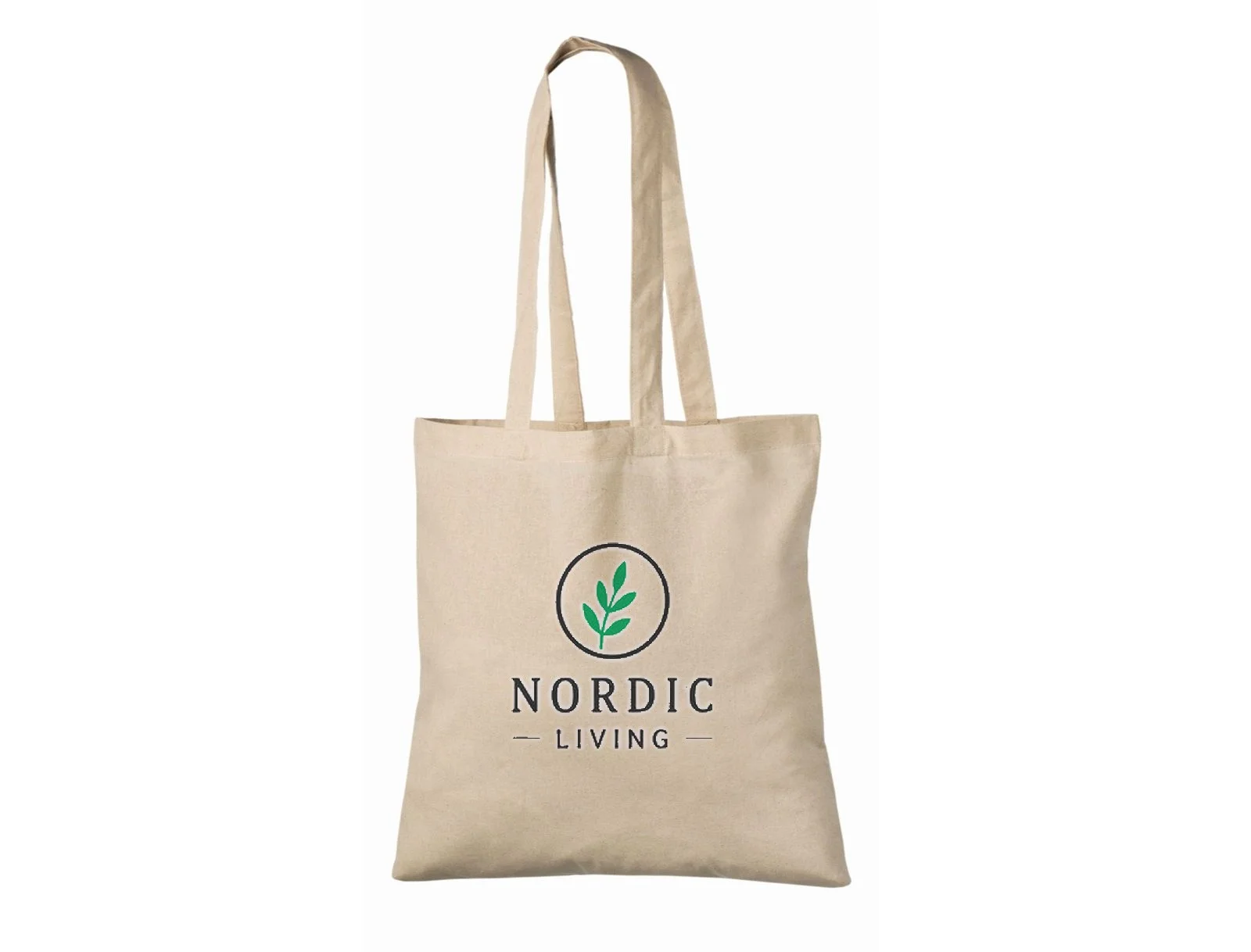 Bomullskasse, 140 g/m², med exempel på logotyptryck – natur