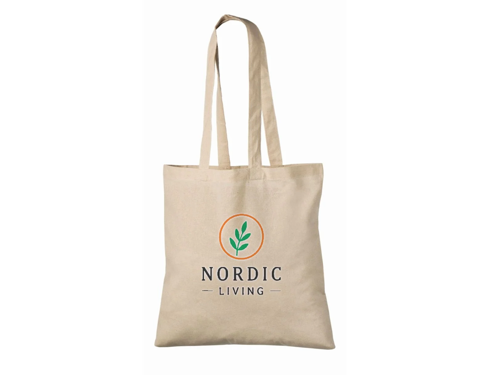Bomullskasse, 140 g/m², med exempel på logotyptryck – natur