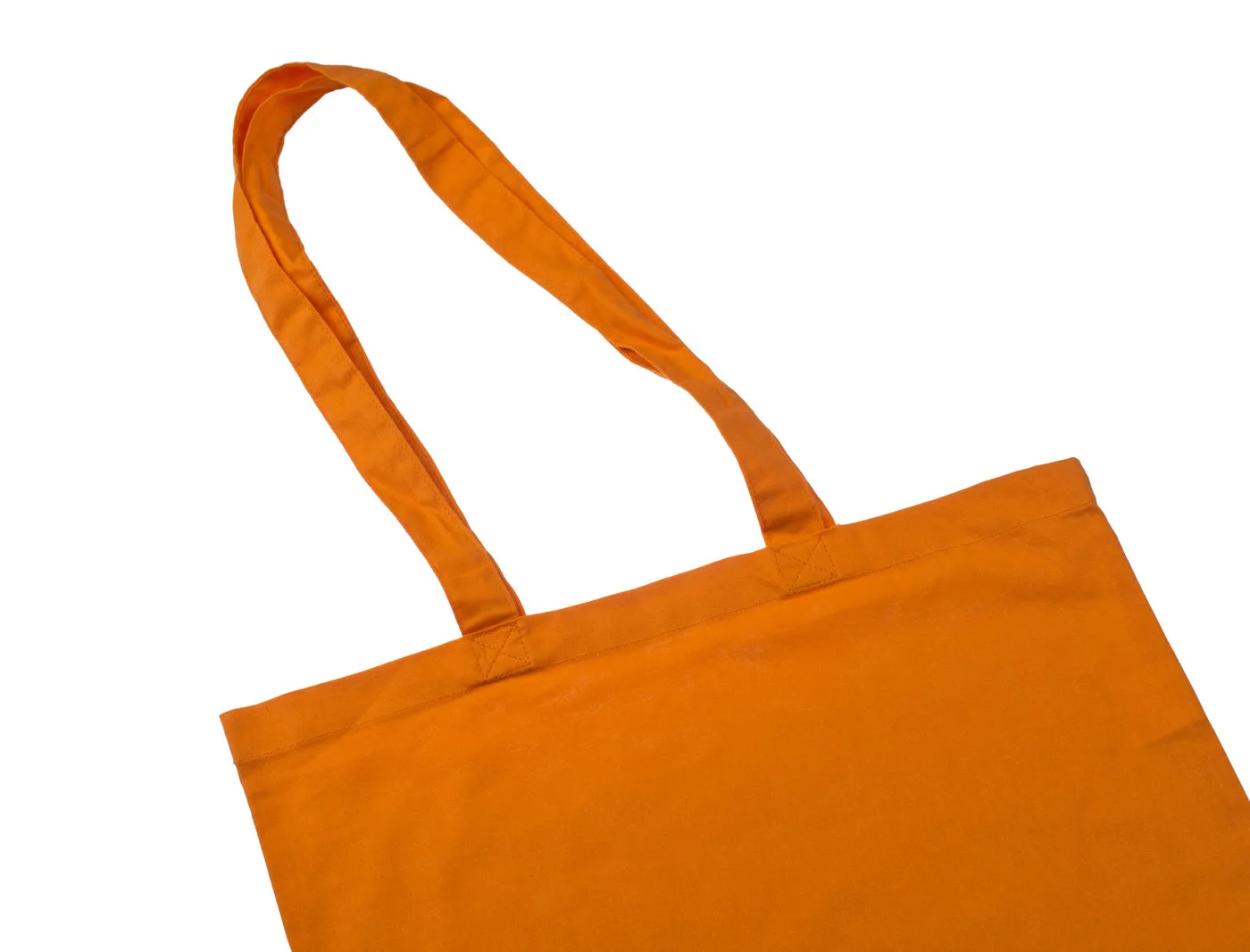 Bomullskasse, 140 g/m², närbild av handtag och sömmar – orange
