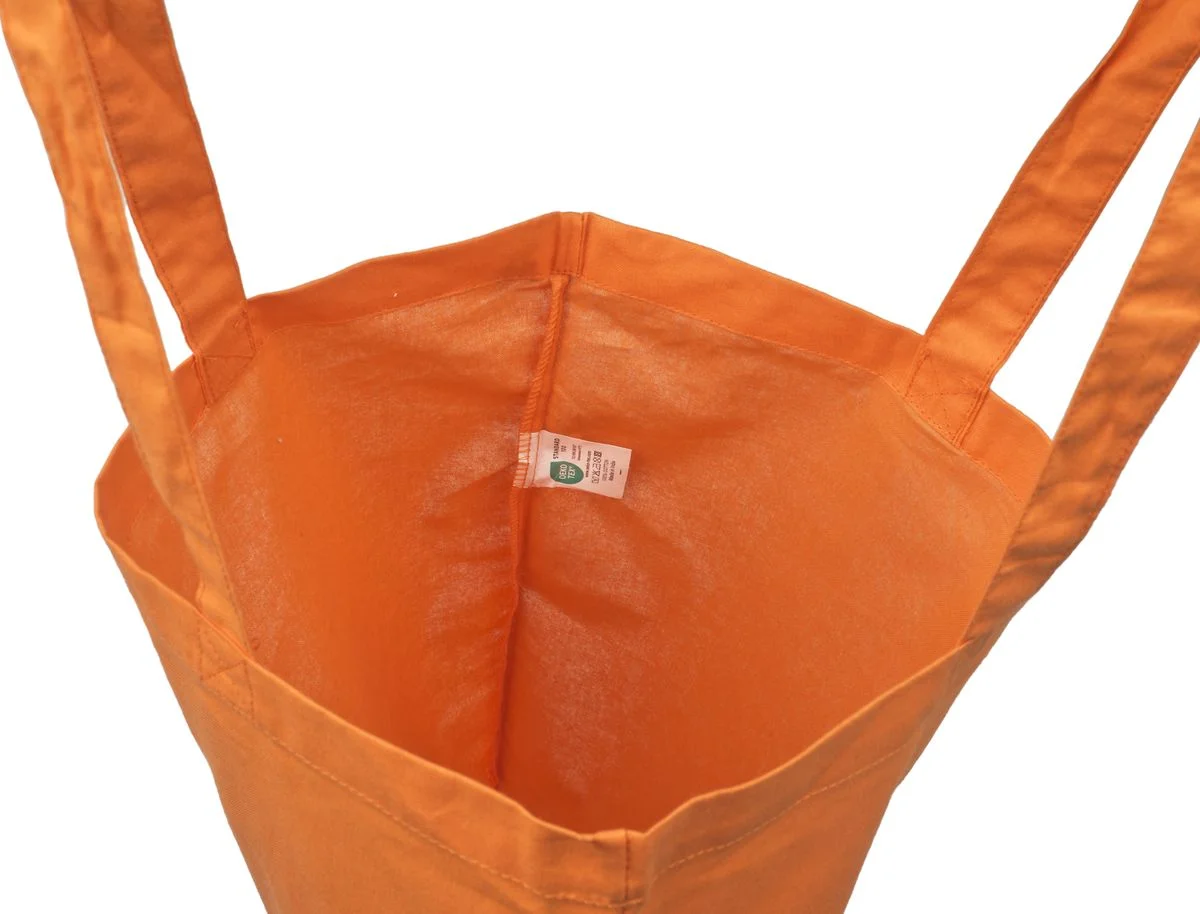 Bomullskasse, 140 g/m², insida med etikett – orange