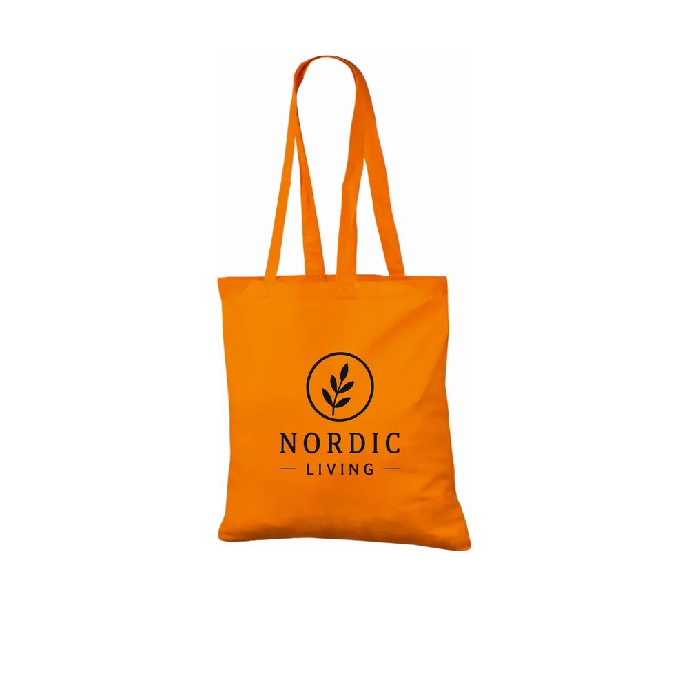 Bomullskasse, 140 g/m², med exempel på logotyptryck – orange