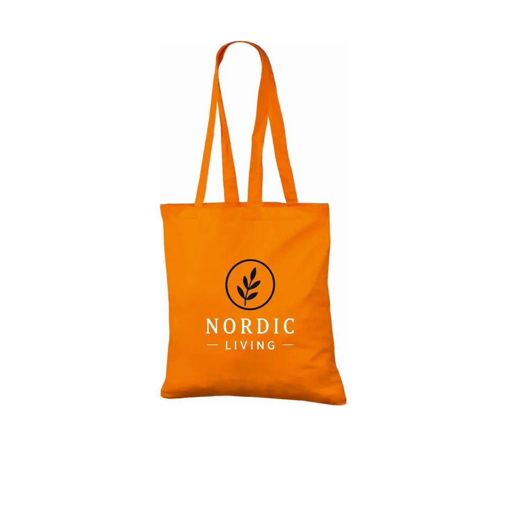 Bomullskasse, 140 g/m², med exempel på logotyptryck – orange