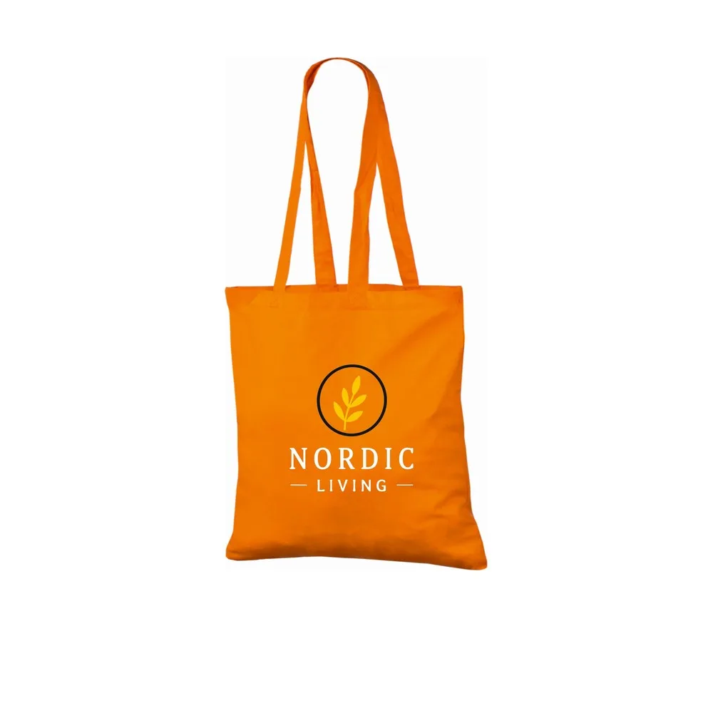 Bomullskasse, 140 g/m², med exempel på logotyptryck – orange
