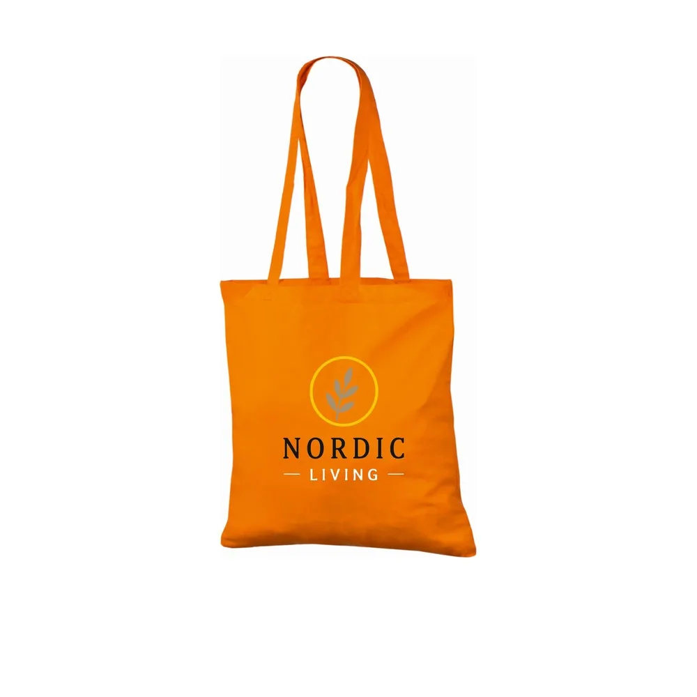 Bomullskasse, 140 g/m², med exempel på logotyptryck – orange