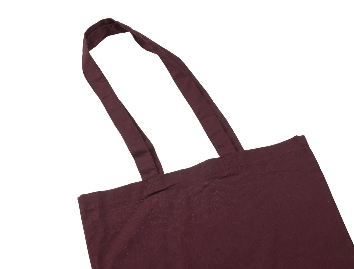 Bomullskasse, 140 g/m², närbild av handtag och sömmar – vinröd