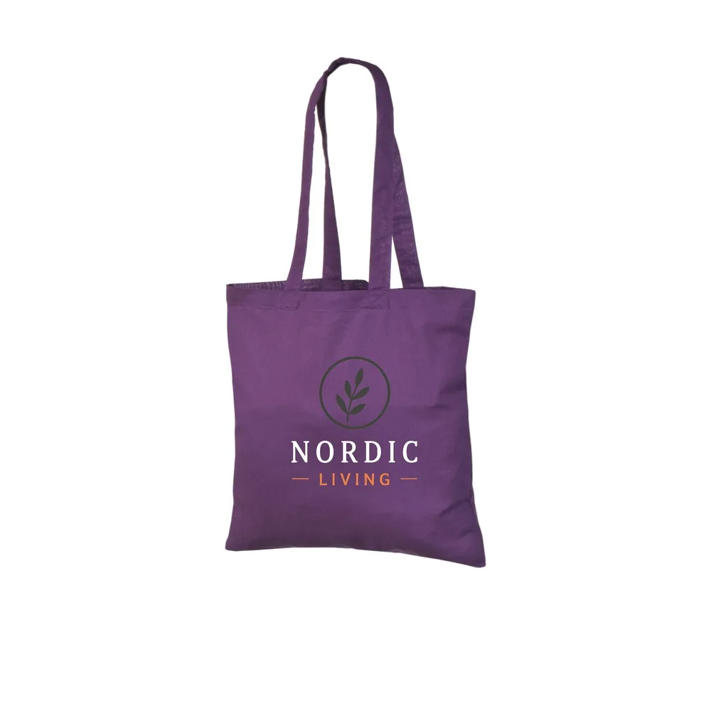 Bomullskasse, 140 g/m², med exempel på logotyptryck – violett