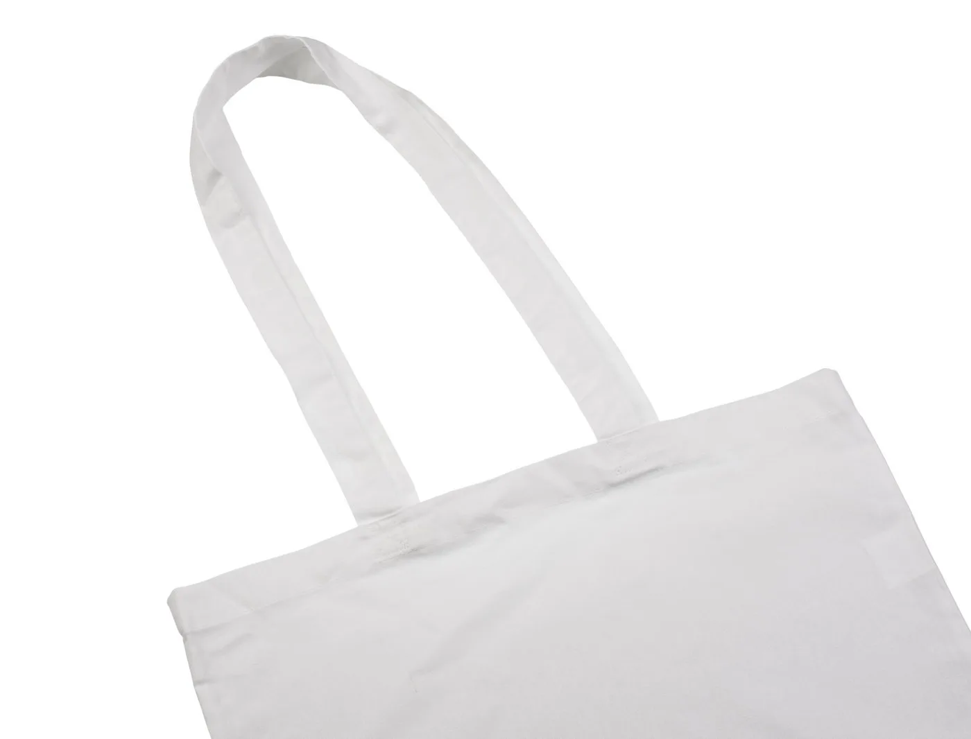 Bomullskasse, 140 g/m², närbild av handtag och sömmar – vit