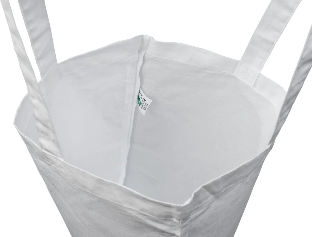 Bomullskasse, 140 g/m², insida med etikett – vit