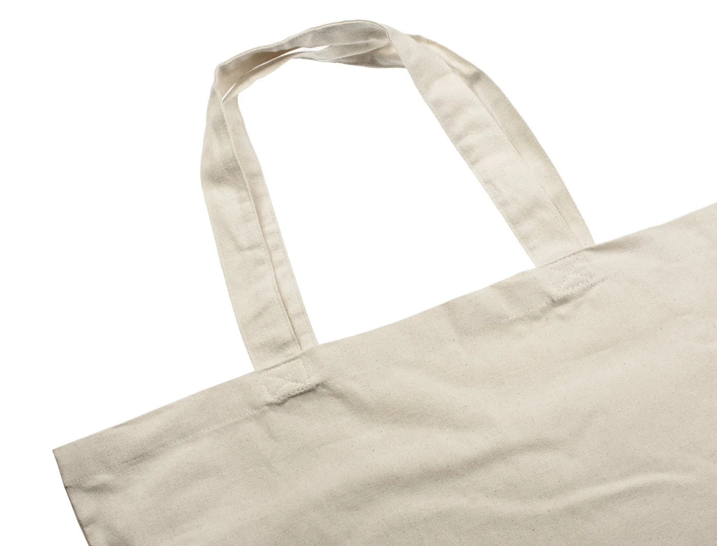 Bomullskasse, 22 × 26 cm, närbild av handtag och sömmar – natur