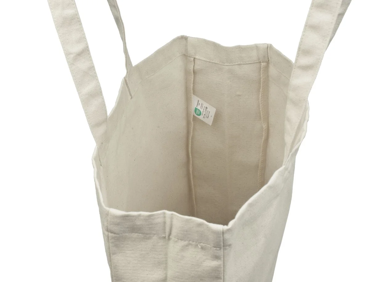 Bomullskasse, brett format, insida med etikett – natur