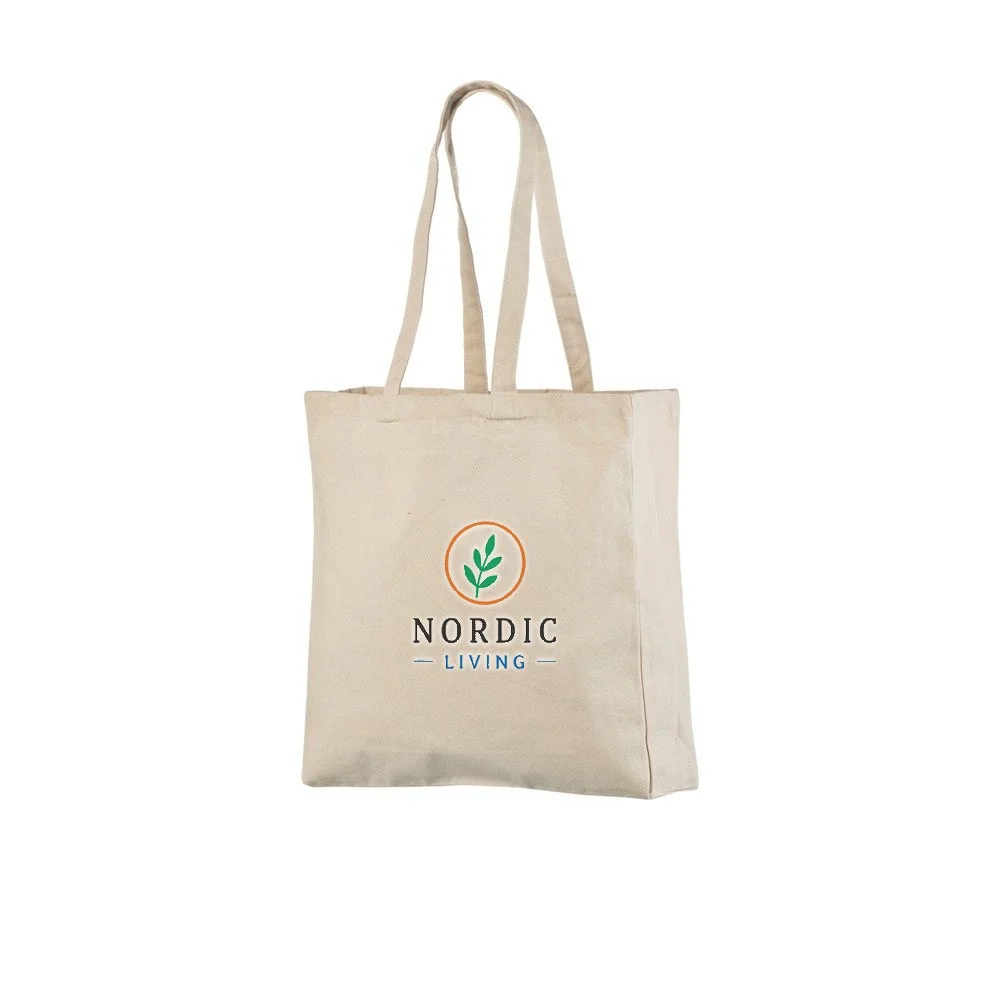 Bomullskasse med bälg, 220 g/m², med exempel på logotyptryck – natur