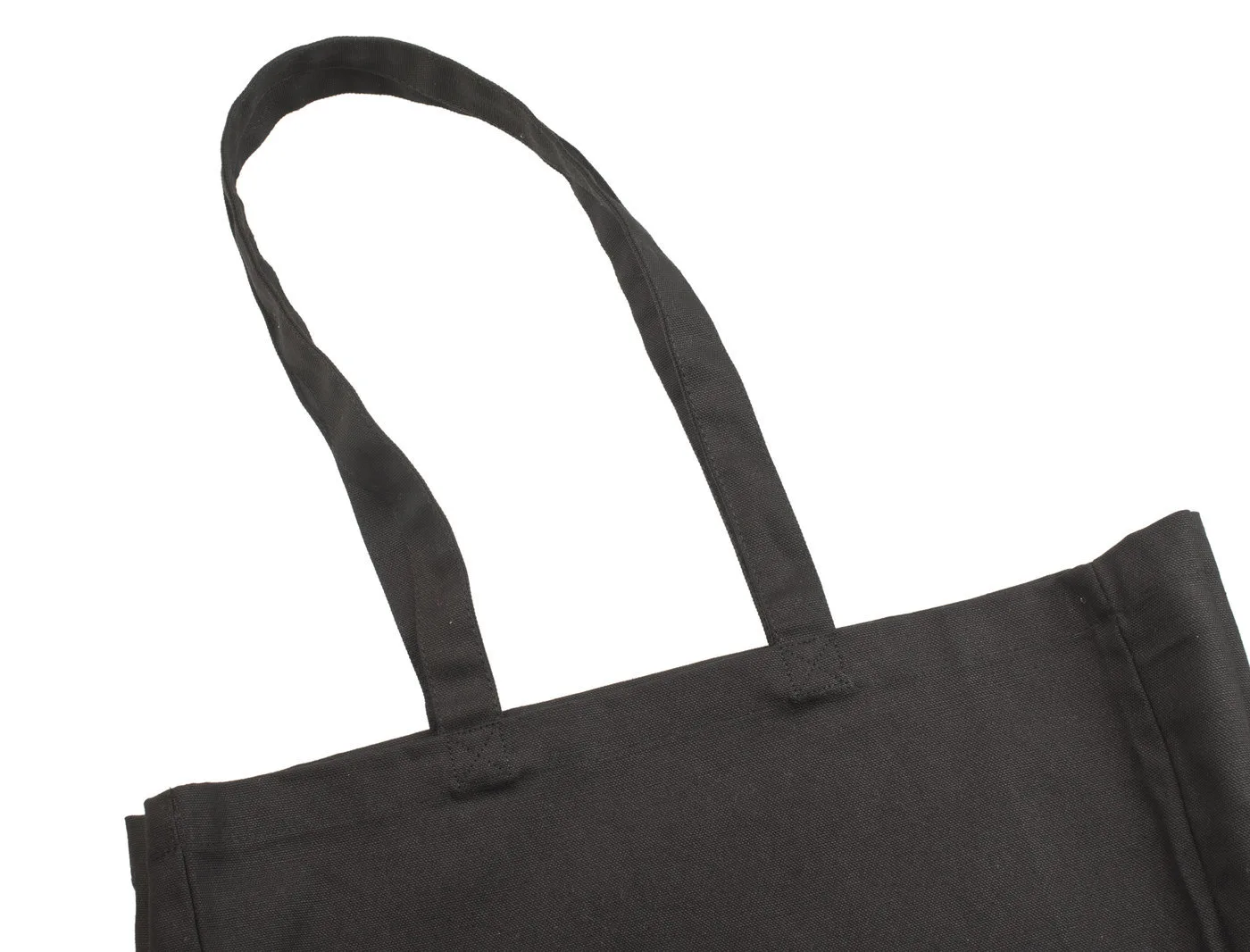 Bomullskasse med bälg, 220 g/m², närbild av handtag och sömmar – svart
