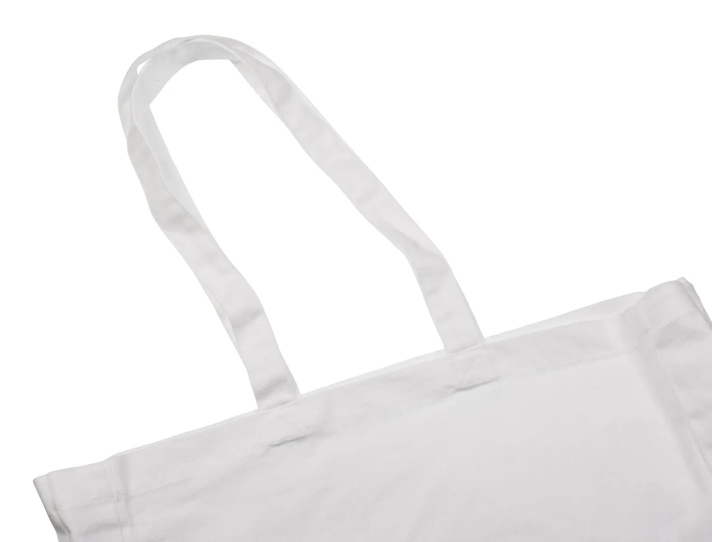 Bomullskasse med bälg, 220 g/m², närbild av handtag och sömmar – vit