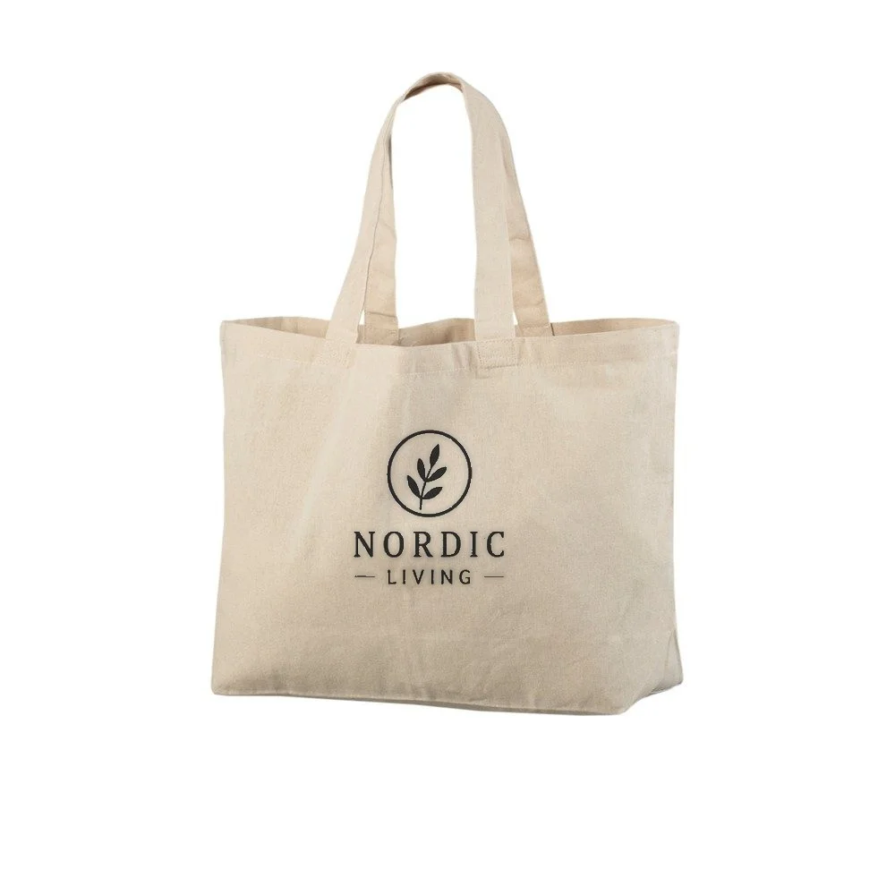 Bomullskasse, XL, med exempel på logotyptryck – natur
