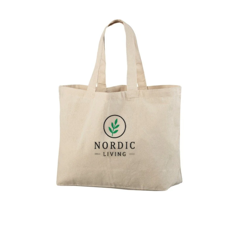 Bomullskasse, XL, med exempel på logotyptryck – natur