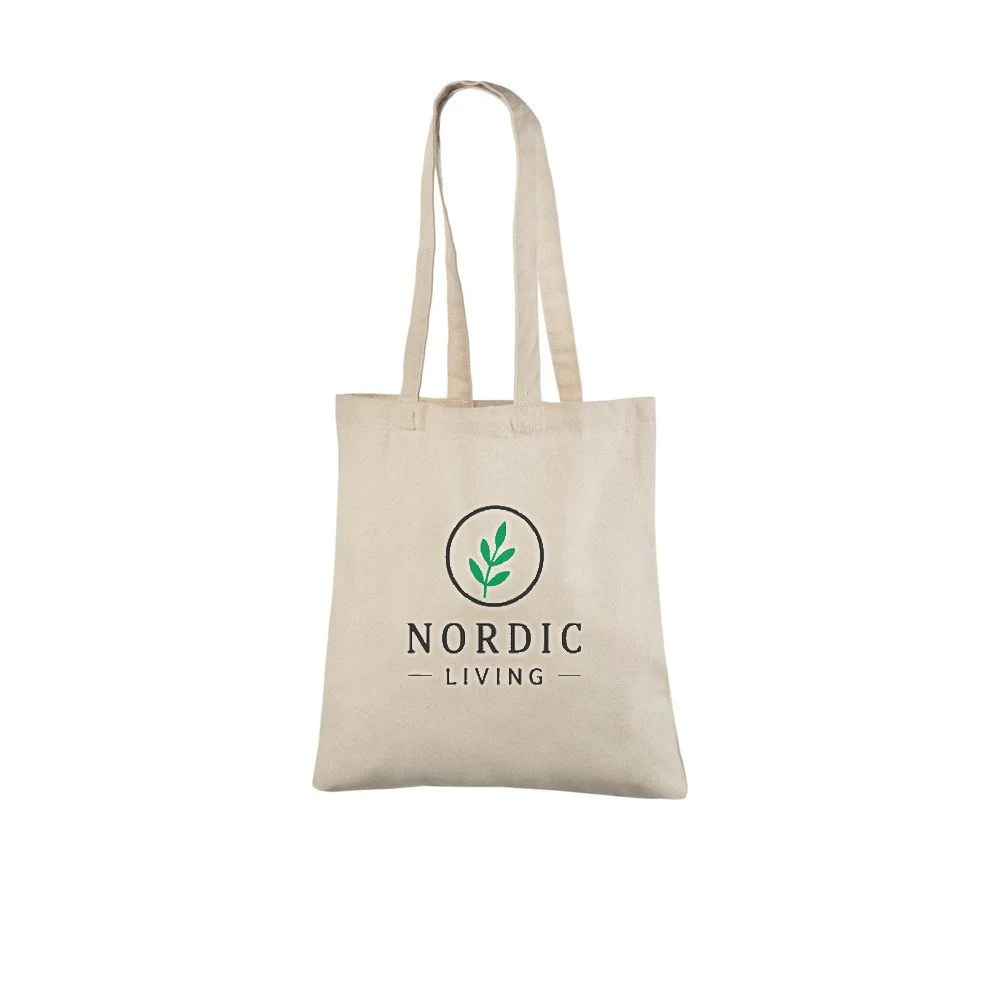 Bomullskasse, 220 g/m², med exempel på logotyptryck – natur