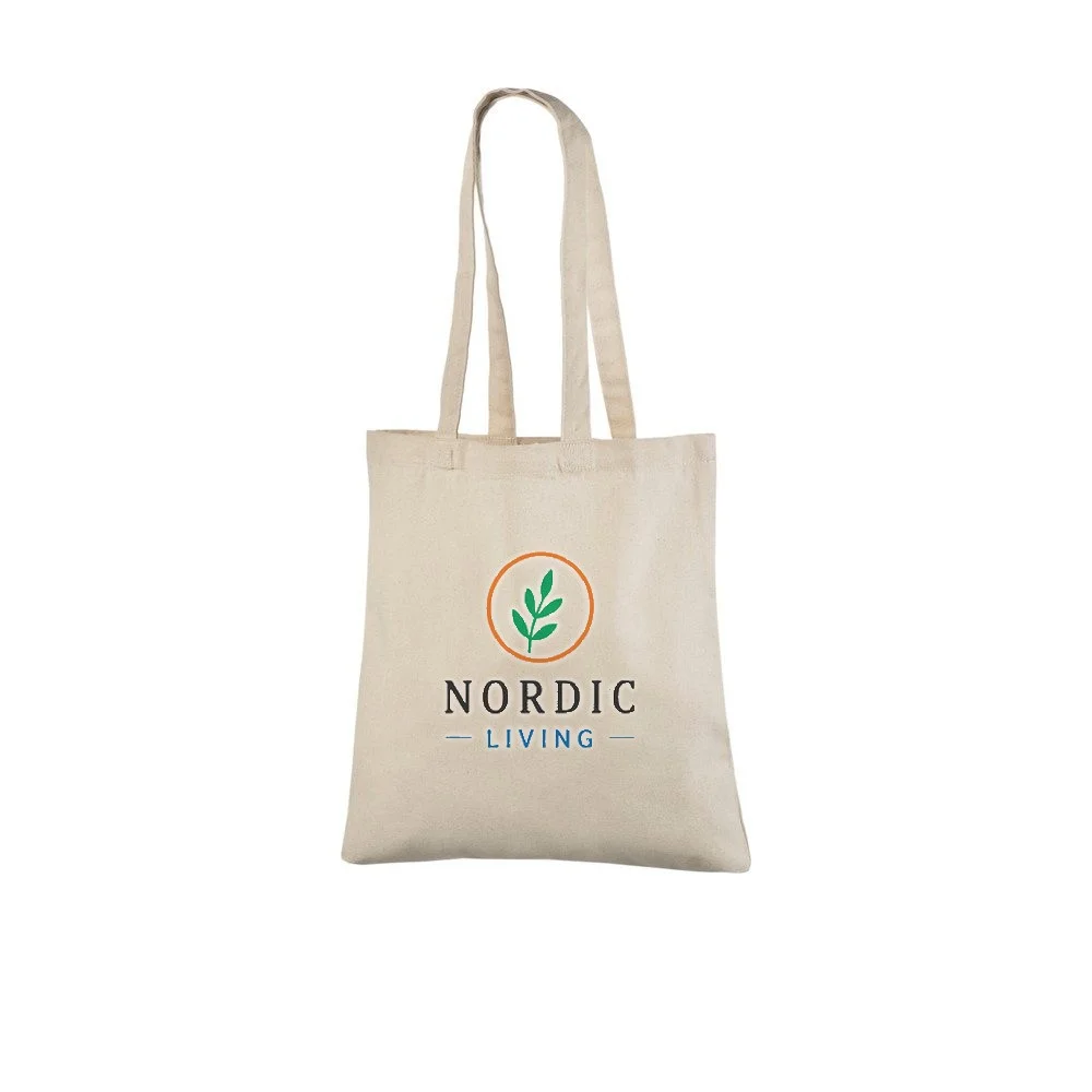 Bomullskasse, 220 g/m², med exempel på logotyptryck – natur
