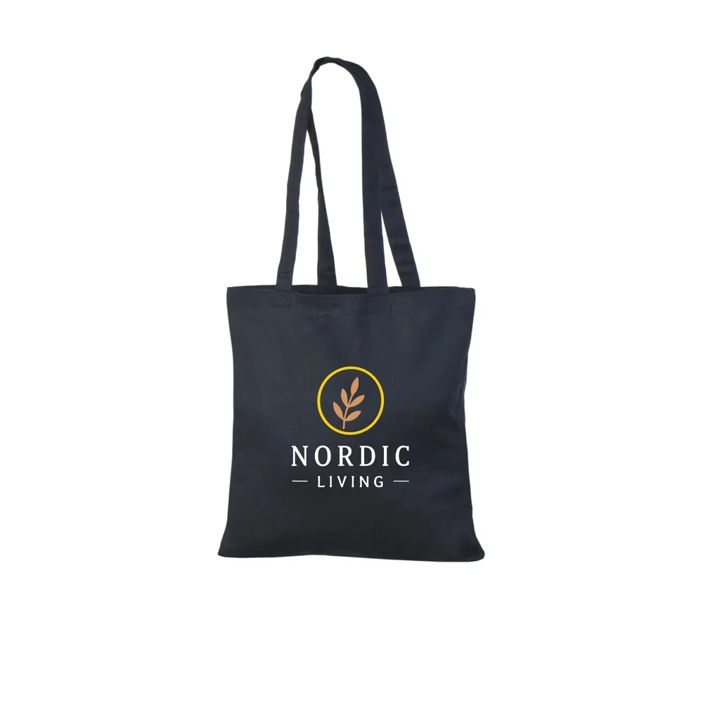 Bomullskasse, 220 g/m², med exempel på logotyptryck