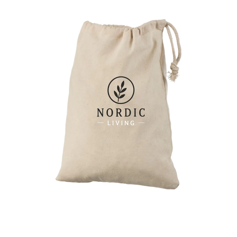 Bomullspåse, 24 × 30 cm, med exempel på logotyptryck – natur
