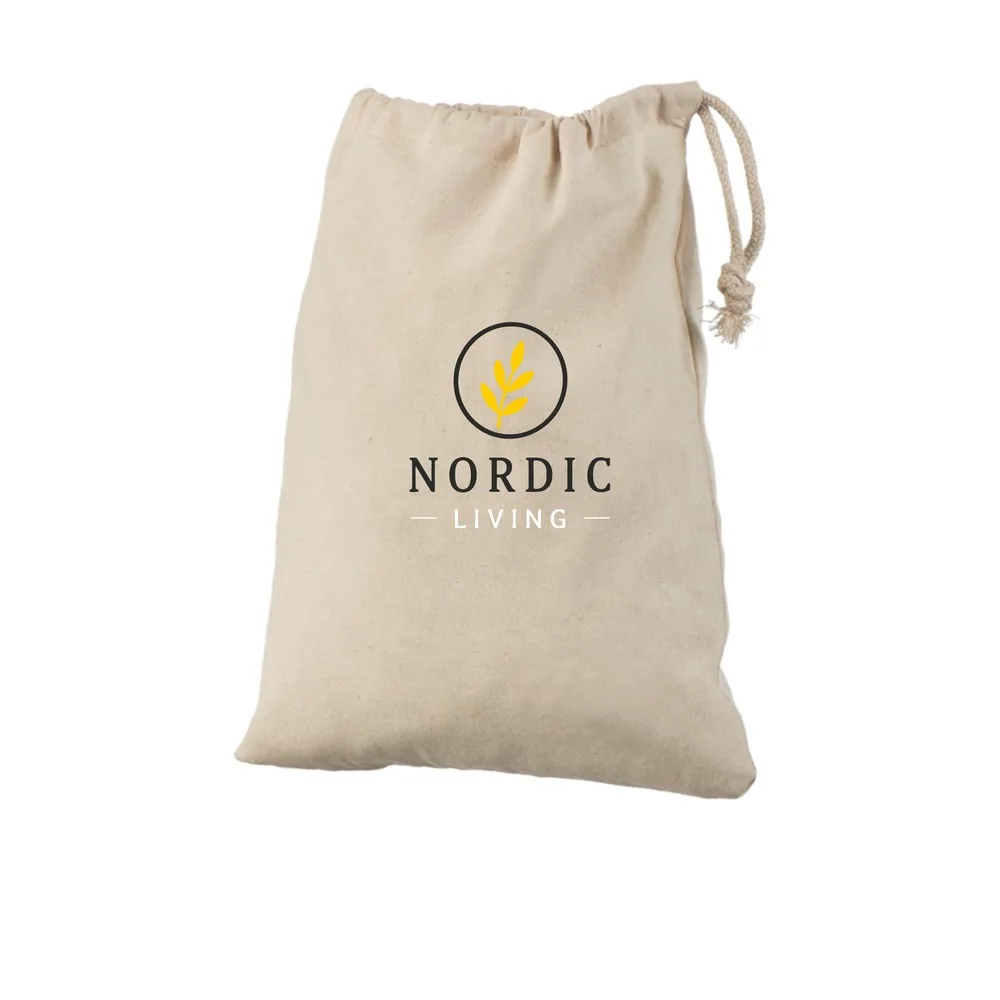 Bomullspåse, 24 × 30 cm, med exempel på logotyptryck – natur