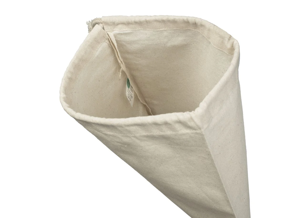Bomullspåse, 30 × 45 cm, öppning och invändig etikett – natur