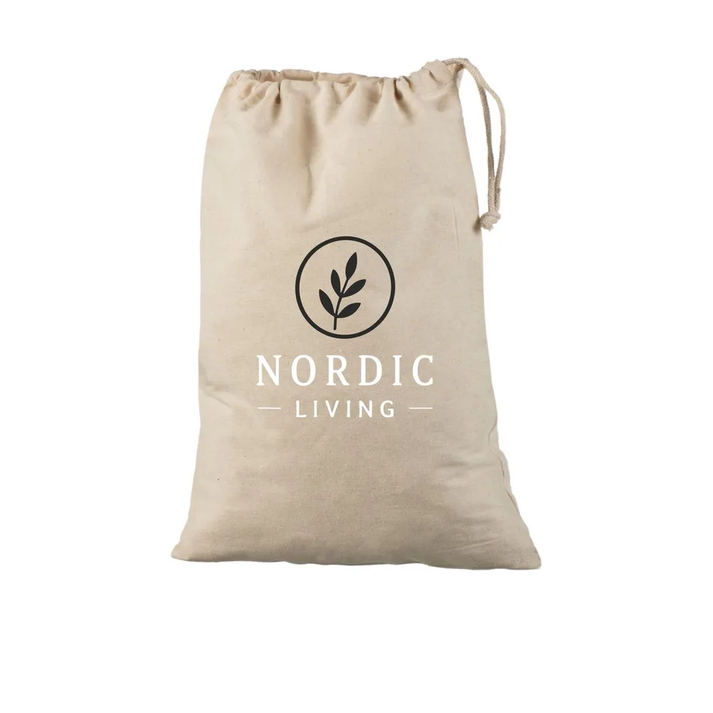 Bomullspåse, 30 × 45 cm, med exempel på logotyptryck – natur
