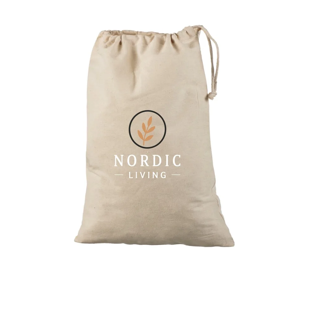 Bomullspåse, 30 × 45 cm, med exempel på logotyptryck – natur