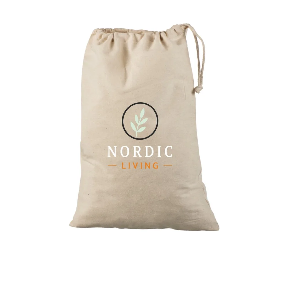 Bomullspåse, 30 × 45 cm, med exempel på logotyptryck – natur