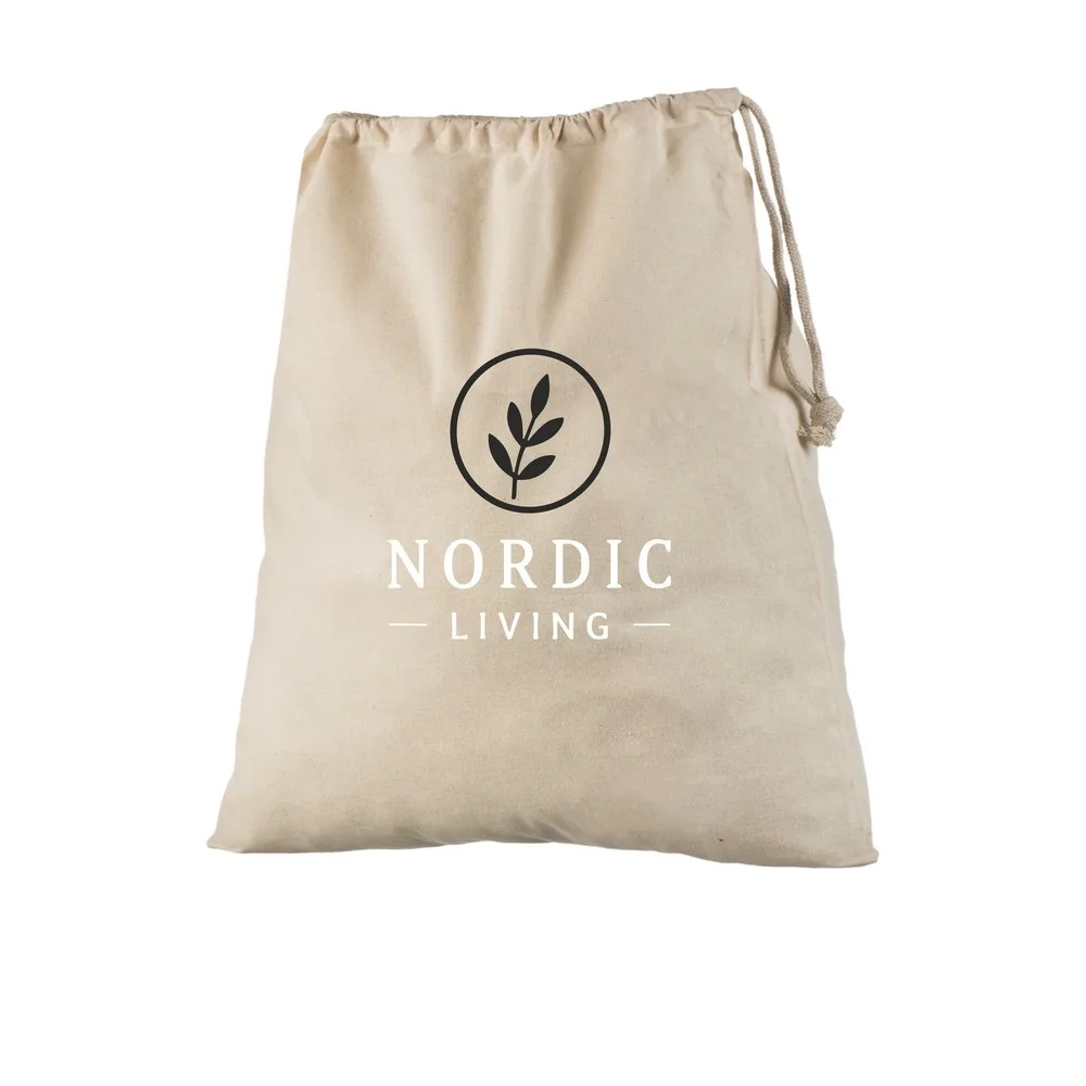 Bomullspåse, 40 × 50 cm, med exempel på logotyptryck – natur